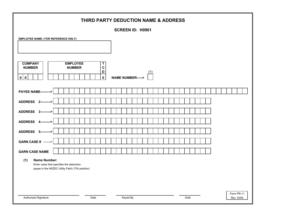 Form PR-11 H0901 - Third Party Deduction Name and Address - Virginia, Page 1