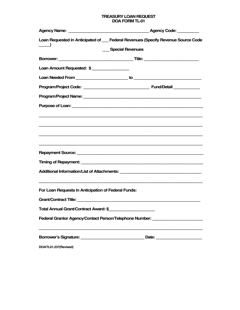 DOA Form TL-01 Treasury Loan Request - Virginia, Page 1