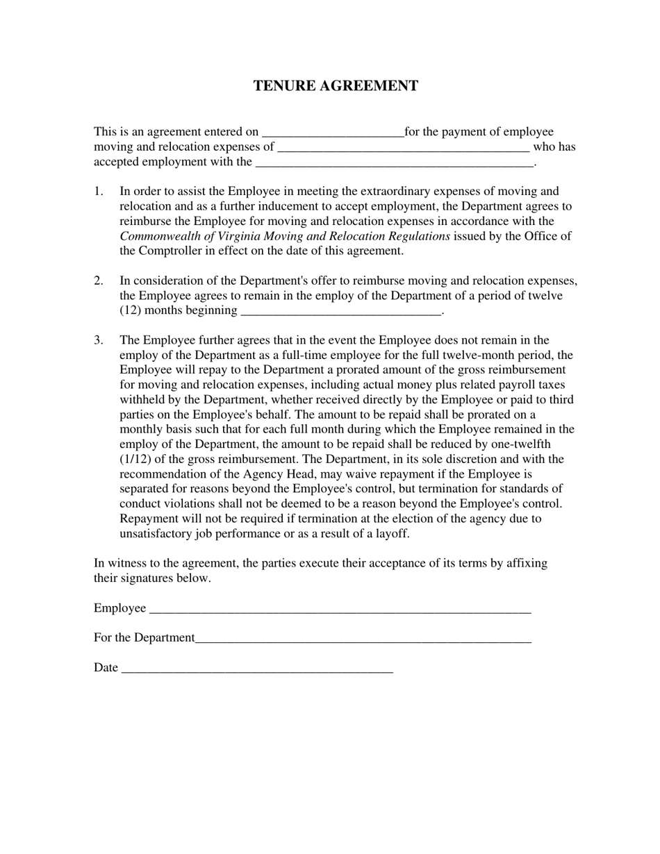 Tenure Agreement - Virginia, Page 1