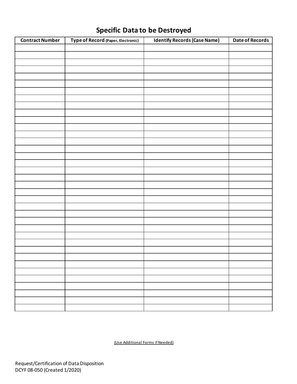DCYF Form 08-050 Request / Certification of Data Disposition - Washington, Page 2