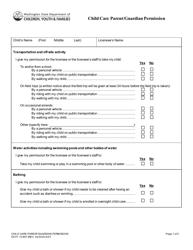 Document preview: DCYF Form 15-897 Child Care Parent/Guardian Permission - Washington