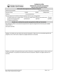 Document preview: DCYF Formulario 15-961 Cuidado De Ninos Solicitud De Exencion (Excepcion) - Washington (Spanish)