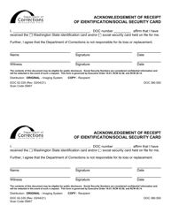 Document preview: Form DOC02-335 Acknowledgement of Receipt of Identification/Social Security Card - Washington