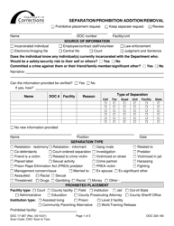 Form DOC17-087 Separation/Prohibition Addition/Removal - Washington