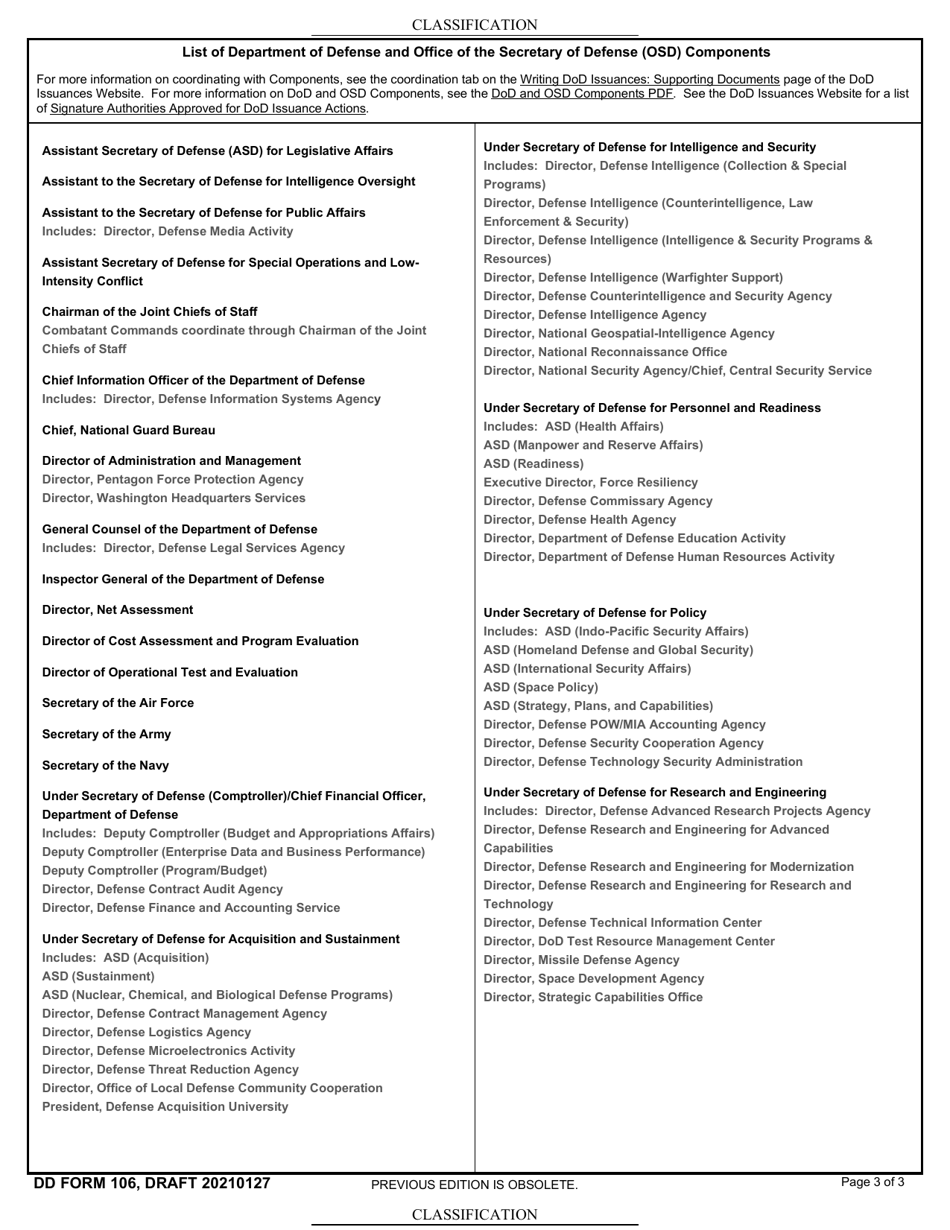 DD Form 106 DoD Issuances Program Coordination Initiation, Page 3