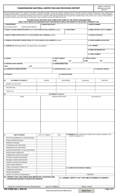 DD Form 250-1 Tanker/Barge Material Inspection and Receiving Report