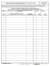Document preview: DD Form 250C Material Inspection and Receiving Report - Continuation Sheet