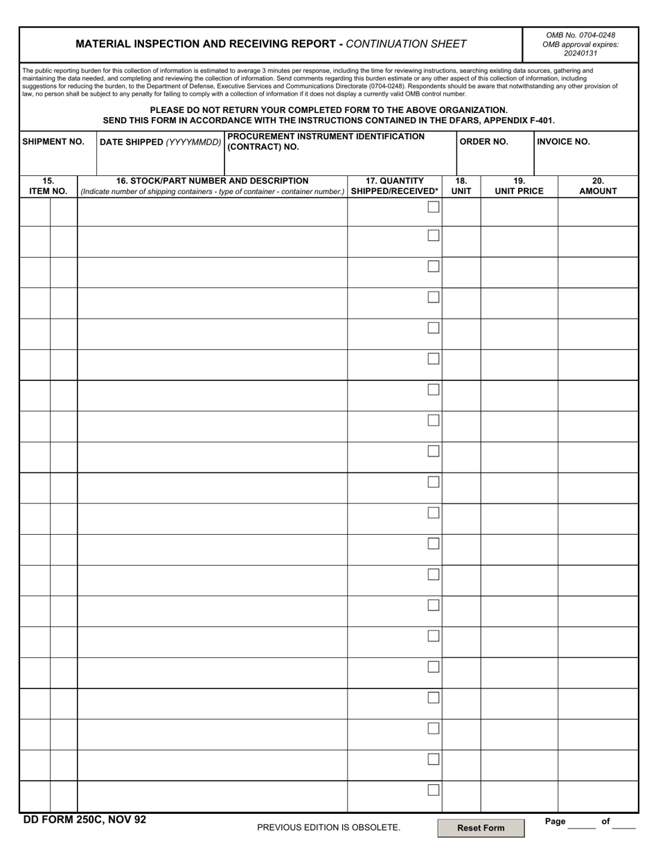 DD Form 250C - Fill Out, Sign Online and Download Fillable PDF ...