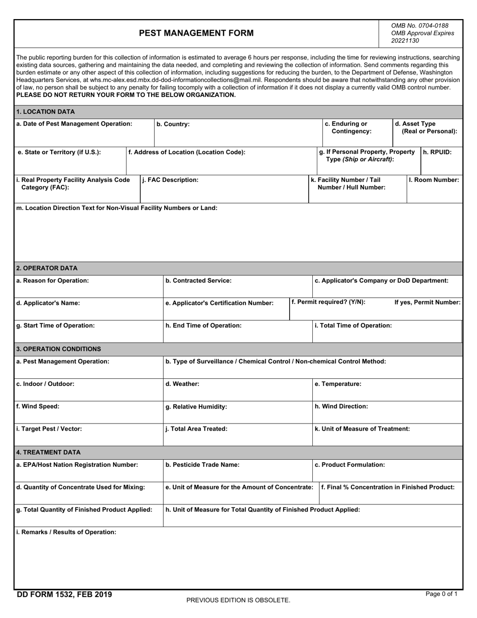 DD Form 1532 Download Fillable PDF or Fill Online Pest Management Report | Templateroller