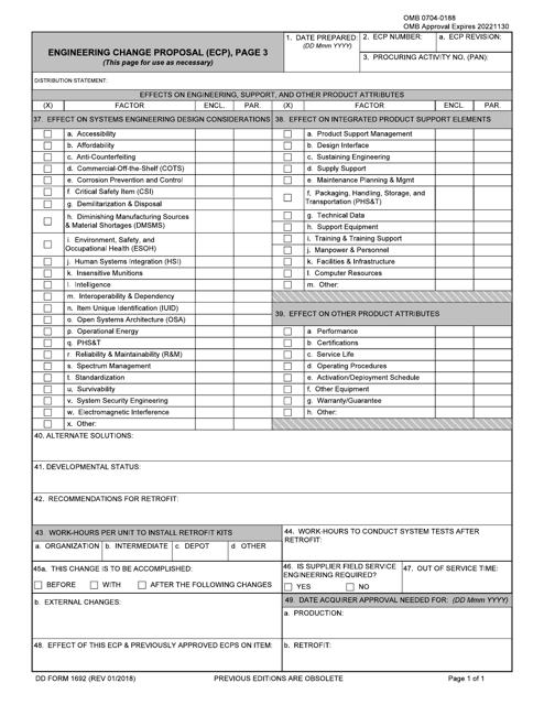 DD Form 1692 Page 3 Engineering Change Proposal (Ecp)