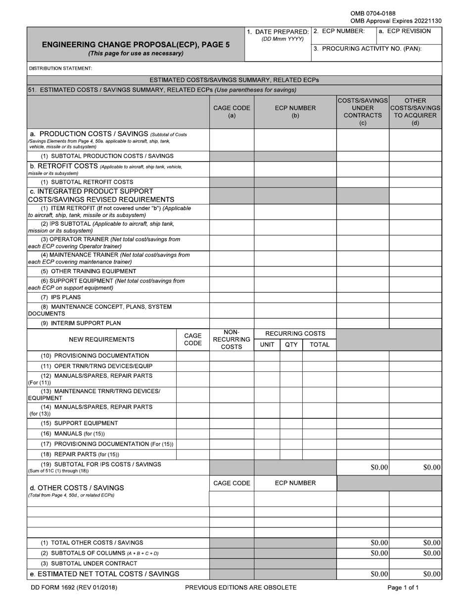 DD Form 1692 Page 5 Engineering Change Proposal (Ecp), Page 1