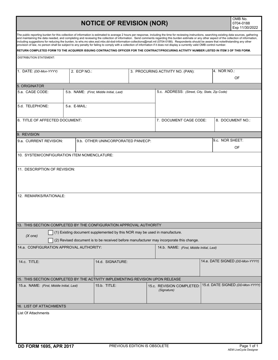 DD Form 1695 Notice of Revision (Nor), Page 1