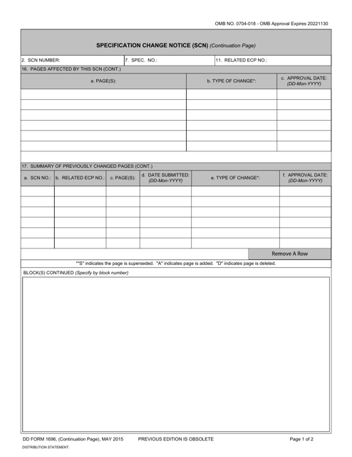 DD Form 1696C Specification Change Notice (Scn) (Continuation Page)