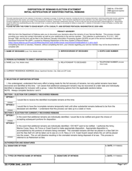 Document preview: DD Form 3046 Disposition of Remains Election Statement Initial Notification of Identified Partial Remains