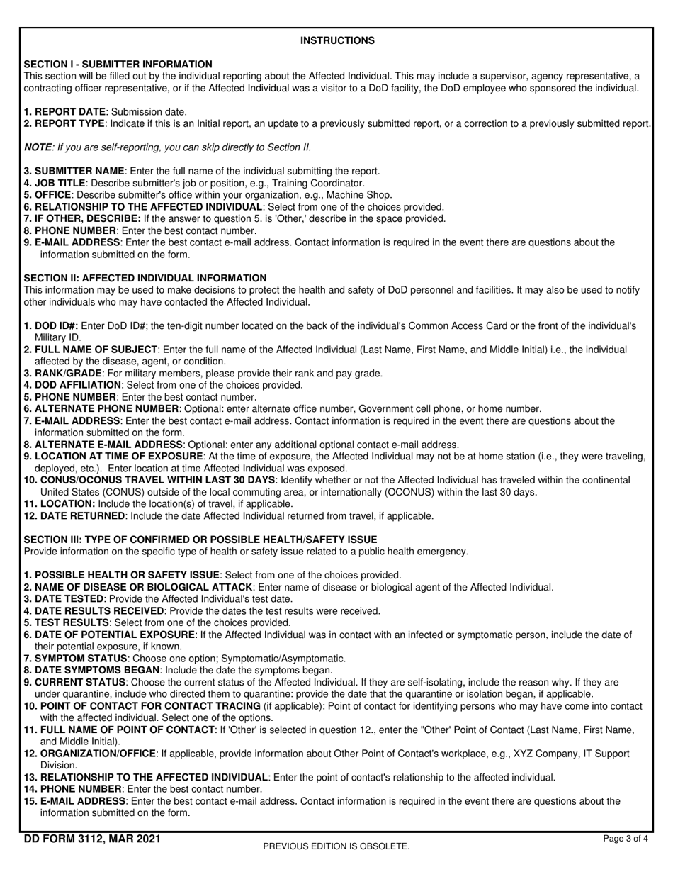 DD Form 3112 Personnel Accountability and Assessment Notification for a Public Health Emergency, Page 3
