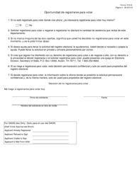 Form 1019 Opportunity to Register to Vote - Texas (English/Spanish), Page 2