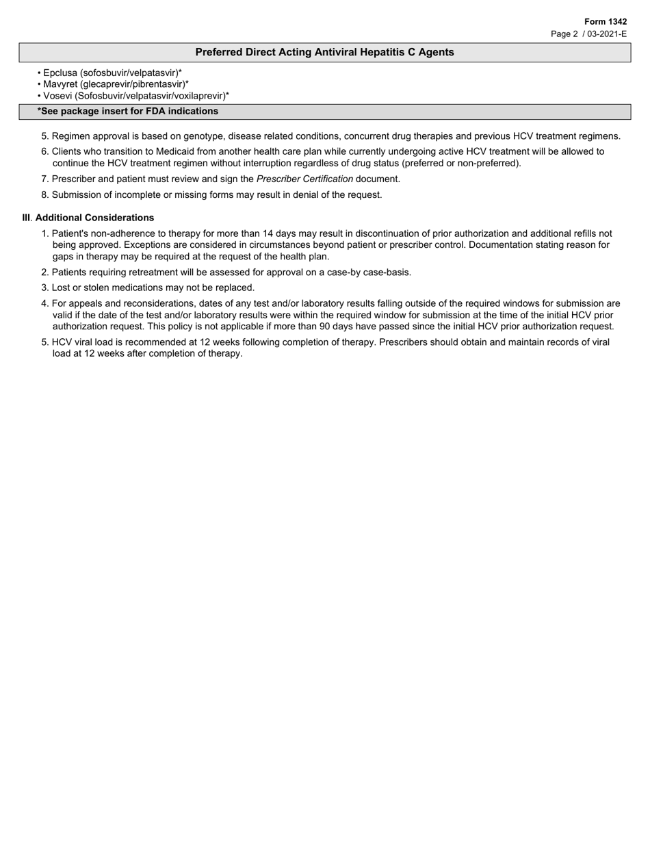 Form 1342 Antiviral Agents for Hepatitis C Virus Initial Request - Standard Pa Addendum (Medicaid) - Texas, Page 2