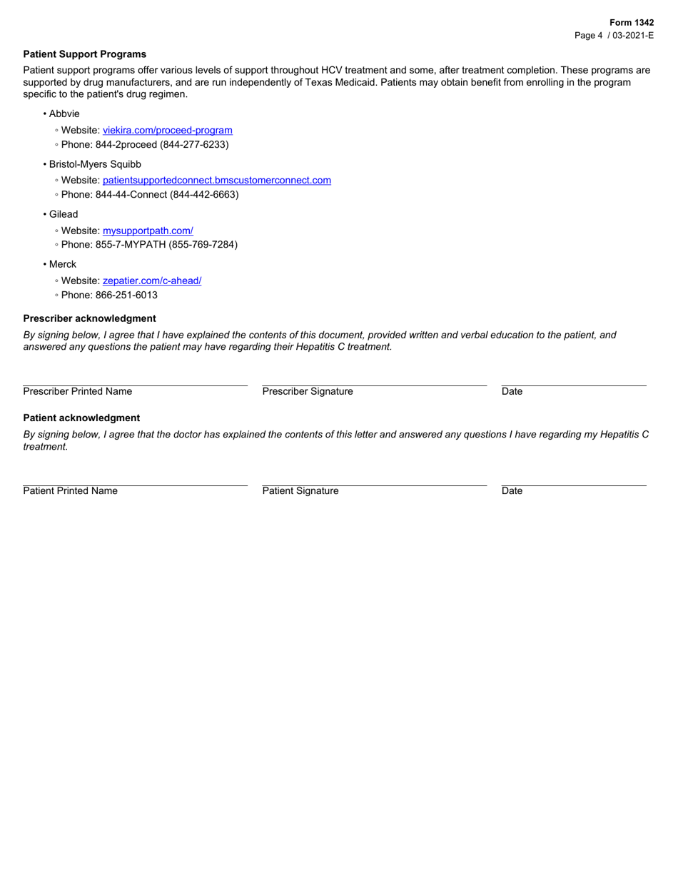 Form 1342 Antiviral Agents for Hepatitis C Virus Initial Request - Standard Pa Addendum (Medicaid) - Texas, Page 4