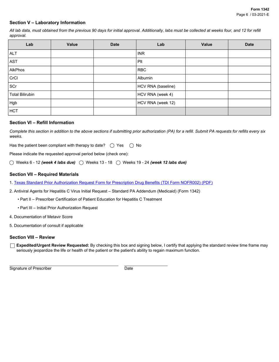 Form 1342 Antiviral Agents for Hepatitis C Virus Initial Request - Standard Pa Addendum (Medicaid) - Texas, Page 6