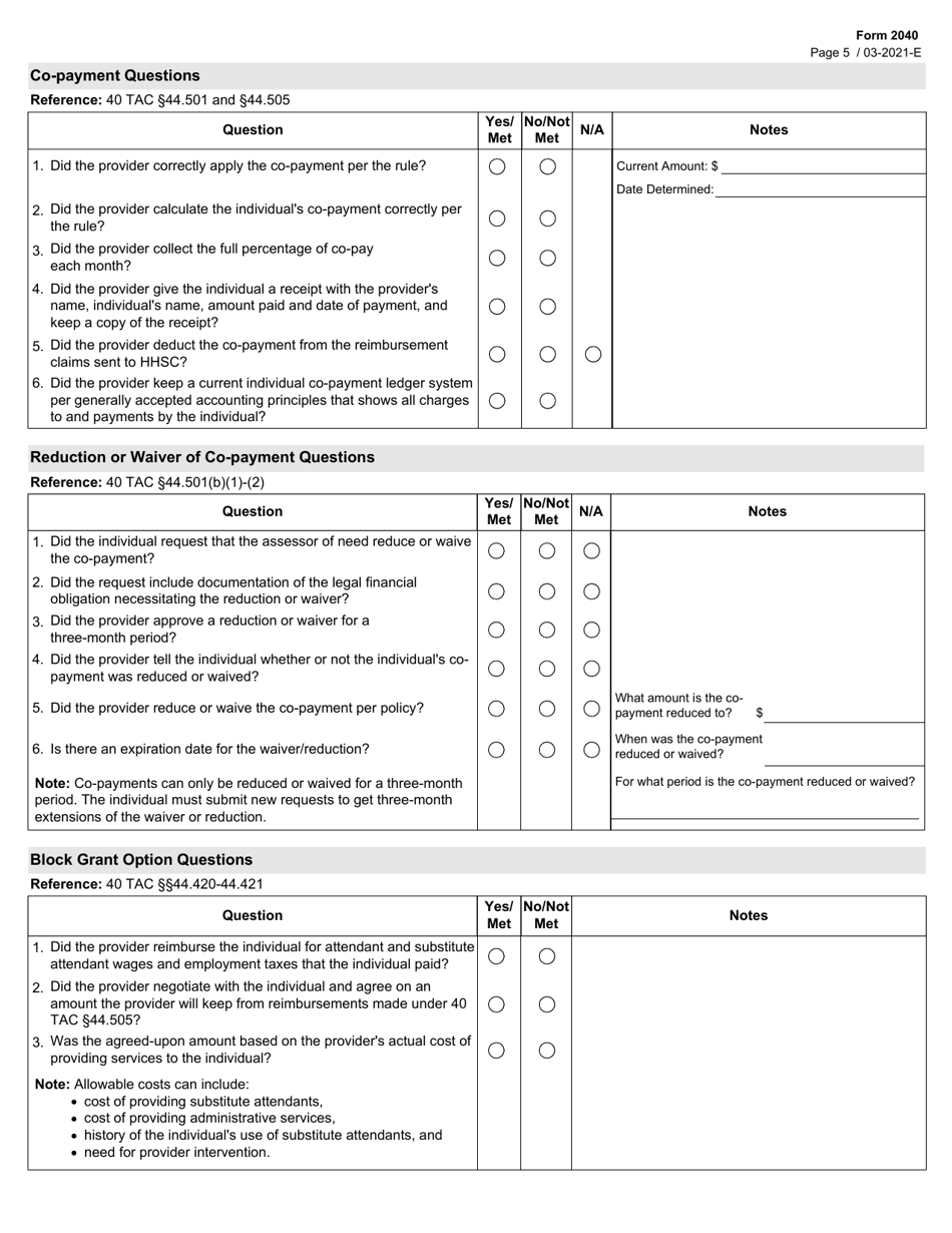 Form 2040 Cmpas Co-pay Worksheet - Texas, Page 5