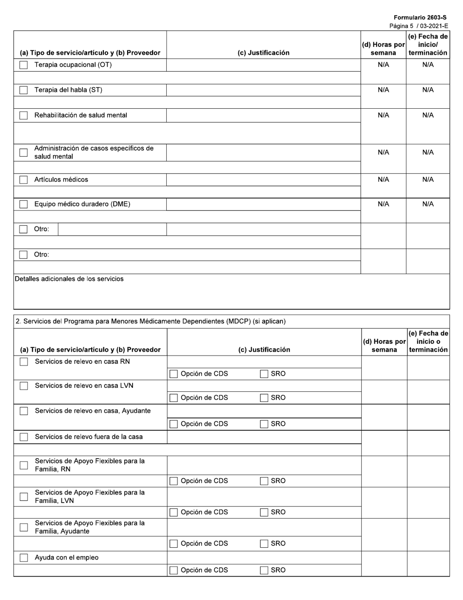 Formulario 2603-S Explicacion Del Plan Individual De Servicios (Isp) De Star Kids - Texas (Spanish), Page 5
