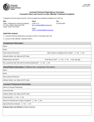 Document preview: Form 3223 Licensed Chemical Dependency Counselor, Counselor Intern and Council on Sex Offender Treatment Complaint - Texas