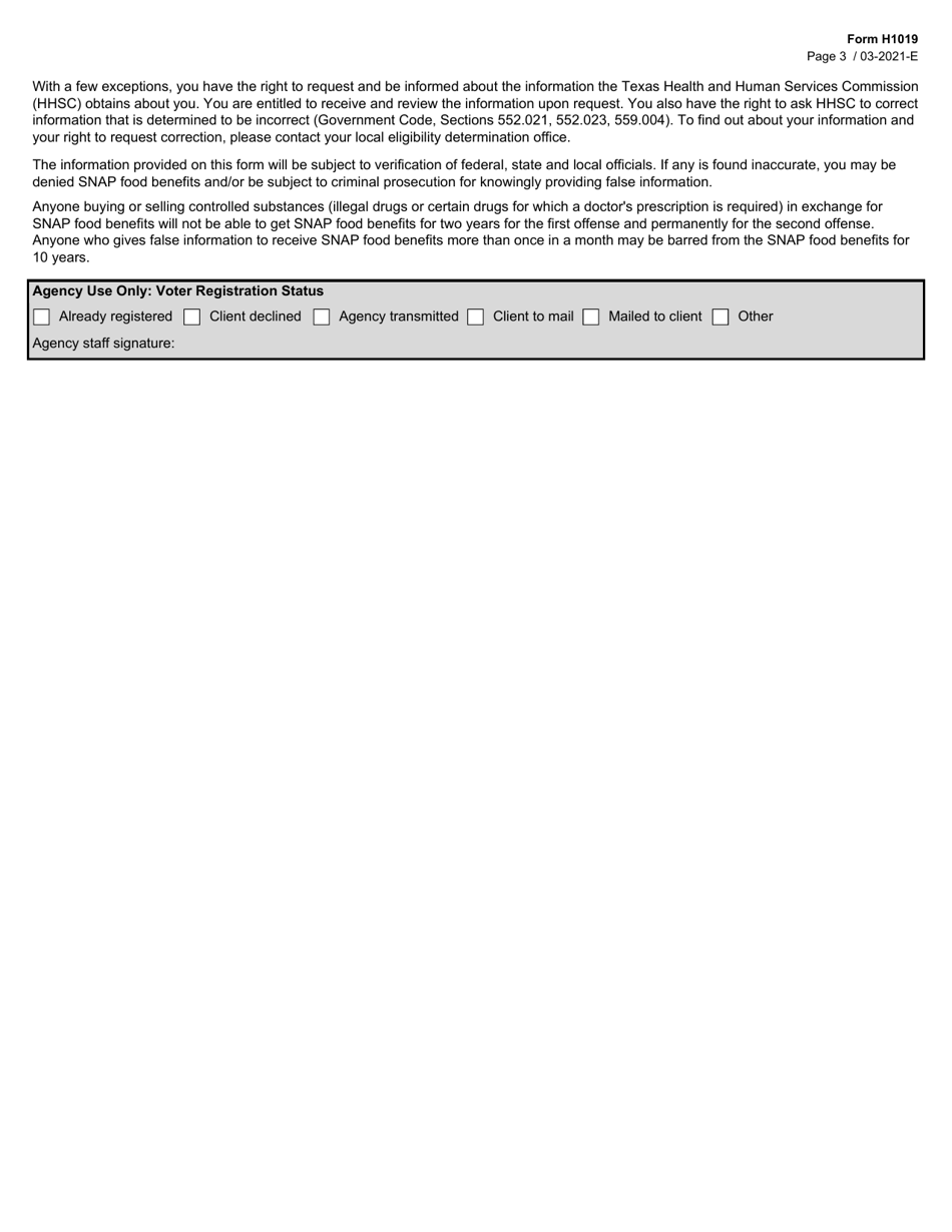 Form H1019 Report of Change - Texas, Page 3