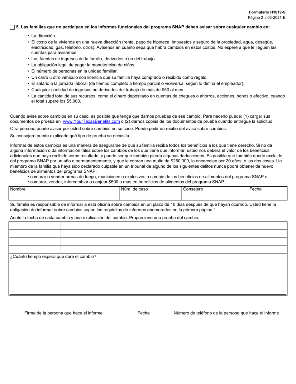 Formulario H1019-S Informe De Cambio - Texas (Spanish), Page 2