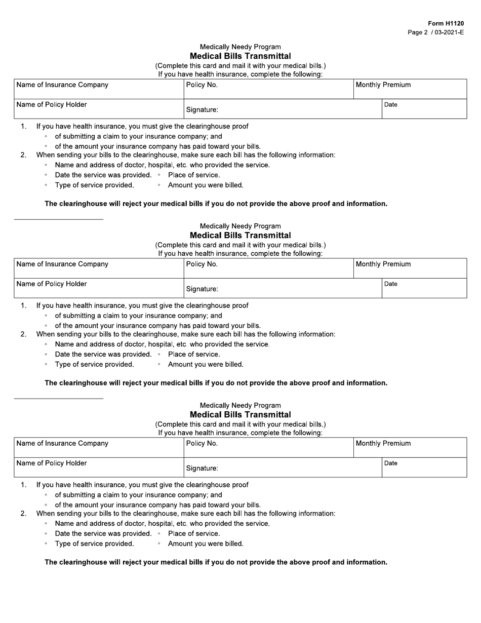 Form H1120 Medical Bills Transmittal - Texas, Page 2