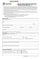 Form F5162 &quot;Aquatic Event Authority Application&quot; - Queensland, Australia
