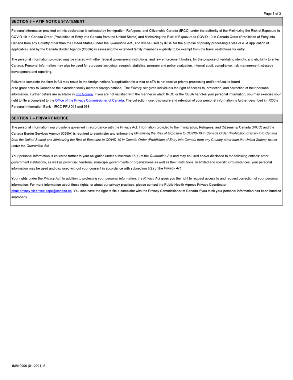 Form IMM0006 Application for Authorization and Statutory Declaration (Extended Family Members) - Canada, Page 3