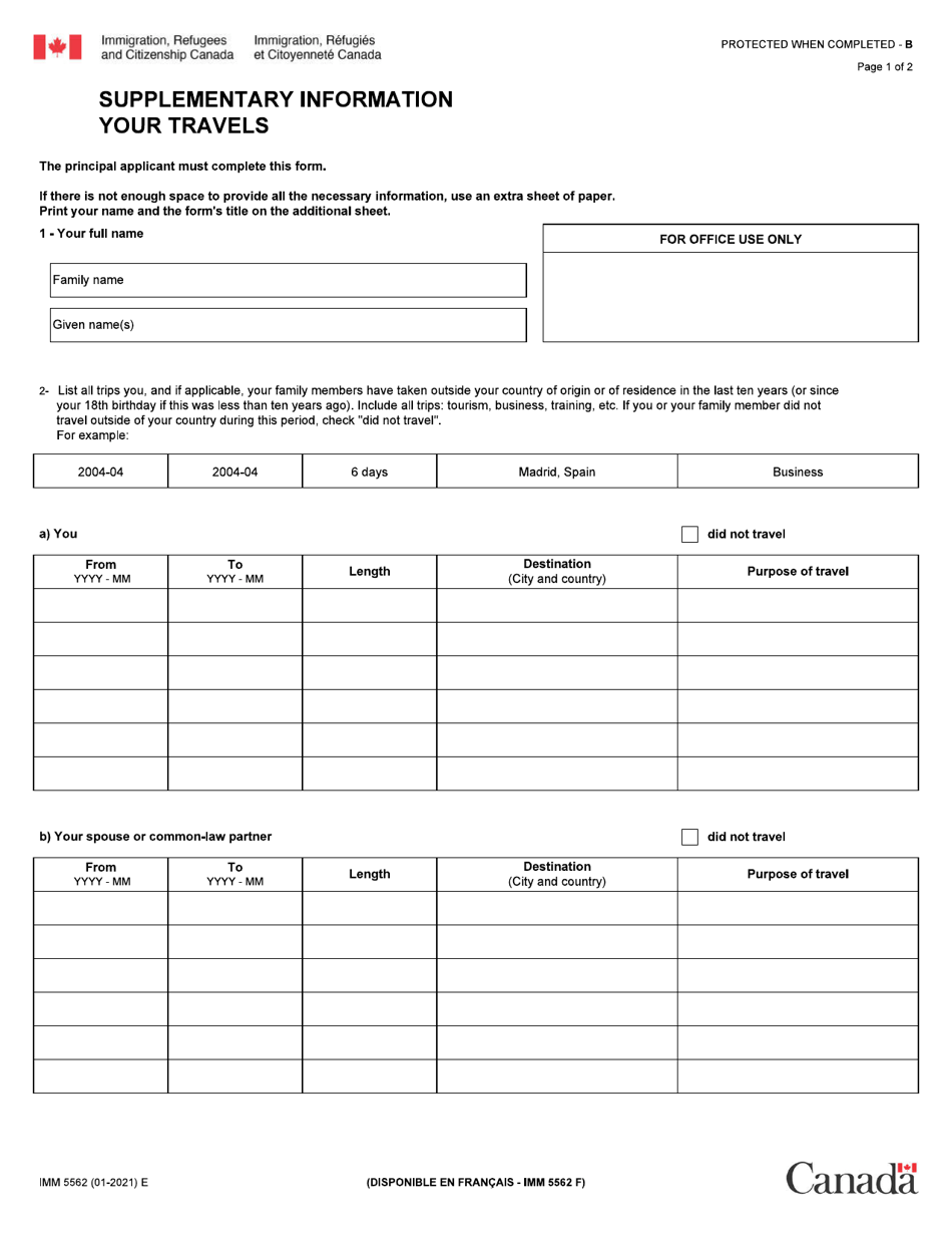 canada travel contact information form