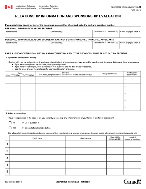 Form IMM5532 Relationship Information and Sponsorship Evaluation Form - Canada