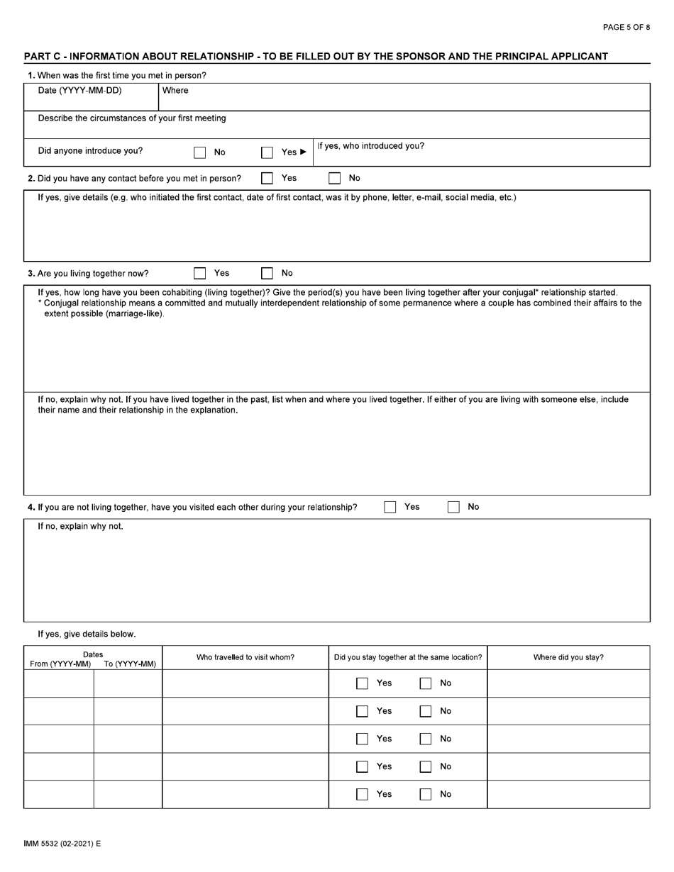 Form IMM5532 Relationship Information and Sponsorship Evaluation Form - Canada, Page 5