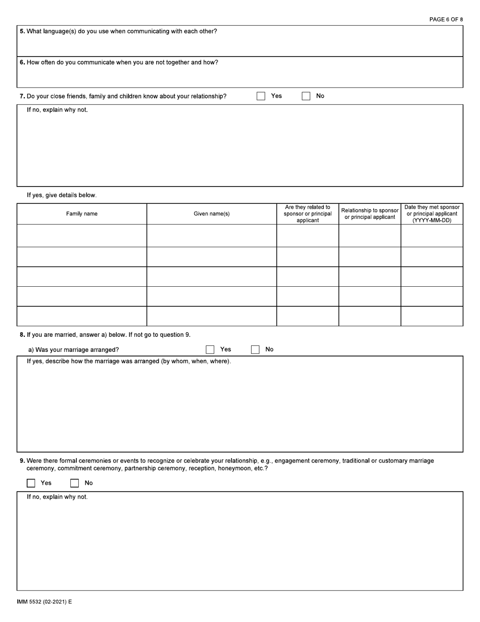 Form IMM5532 Relationship Information and Sponsorship Evaluation Form - Canada, Page 6