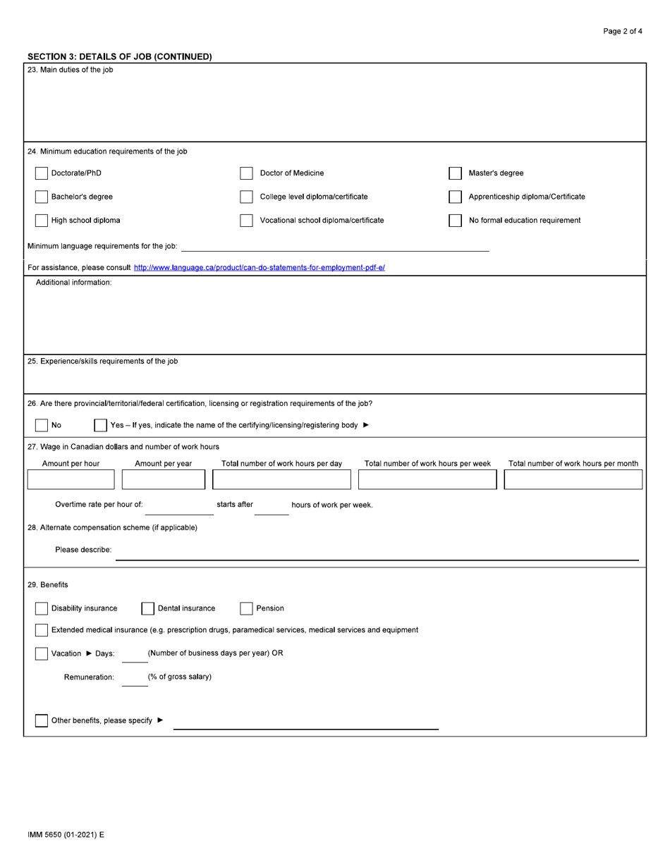 Form IMM5650 Offer of Employment to a Foreign National - Atlantic Immigration Pilot - Canada, Page 2