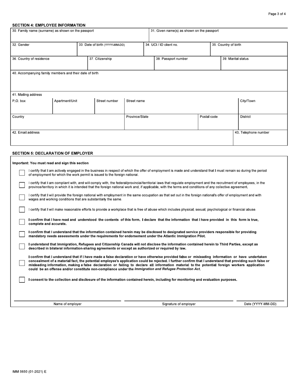 Form IMM5650 Offer of Employment to a Foreign National - Atlantic Immigration Pilot - Canada, Page 3