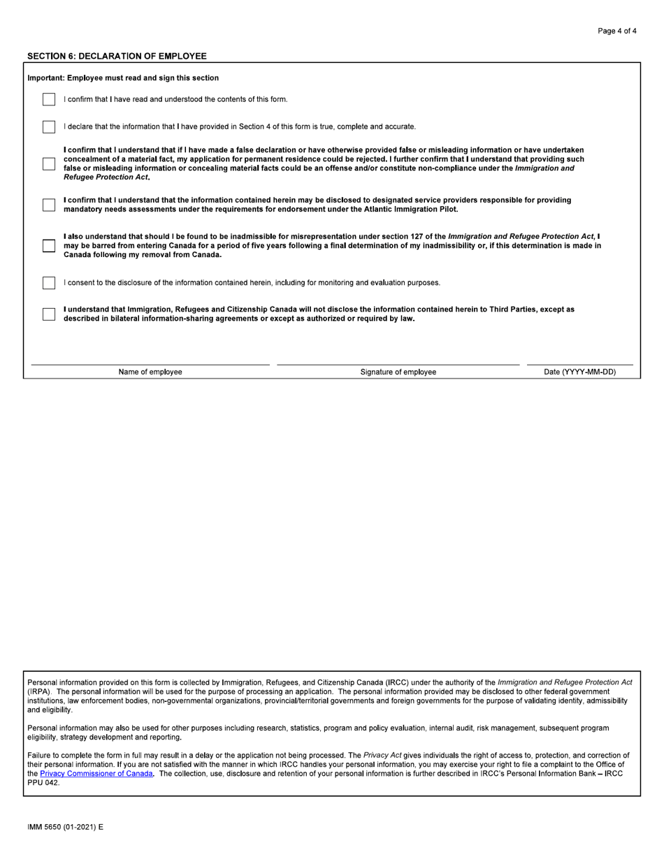 Form IMM5650 Download Fillable PDF Offer of Employment to a Foreign ...