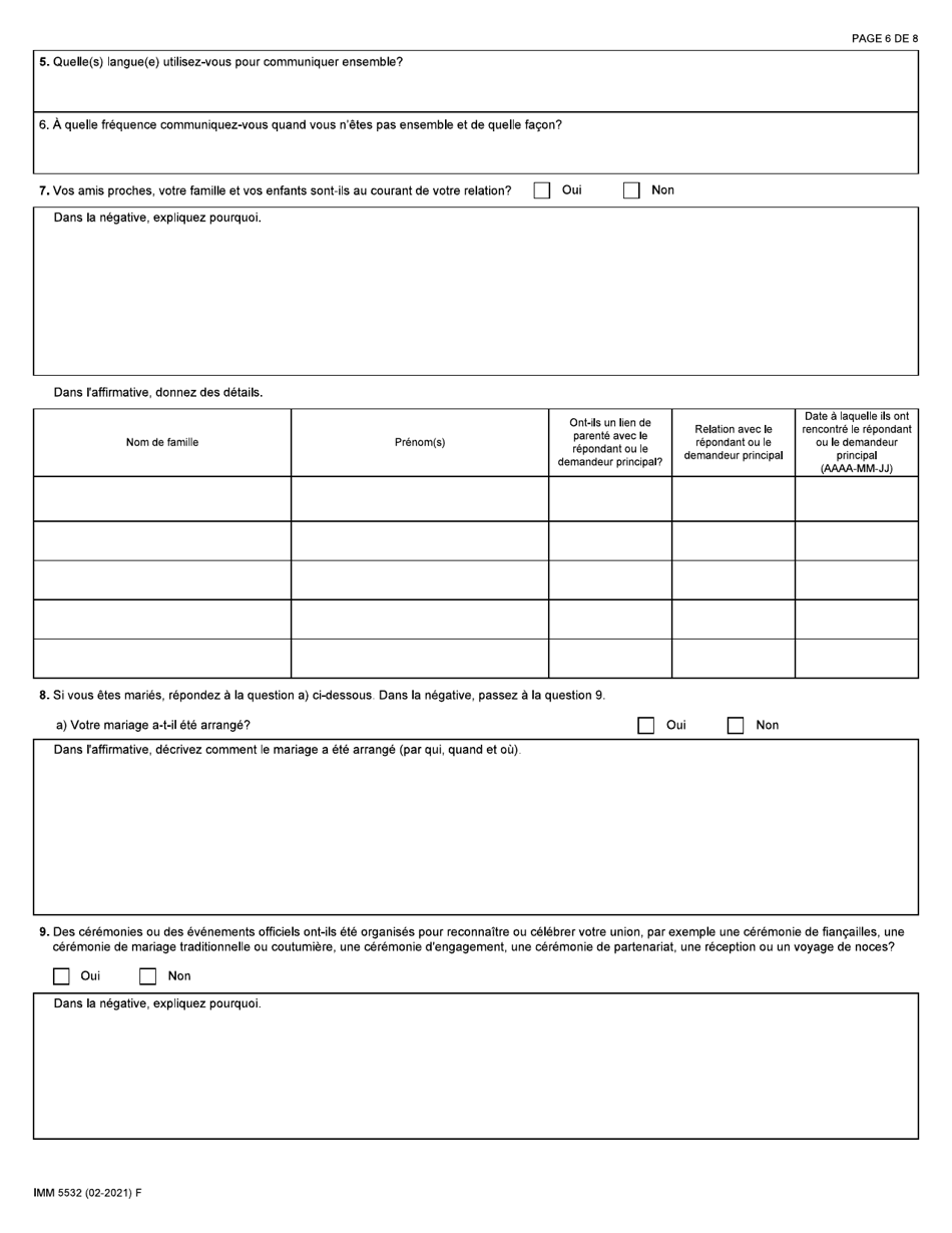 Forme IMM5532 Renseignements Sur La Relation Et Evaluation Du Parrainage - Canada (French), Page 6