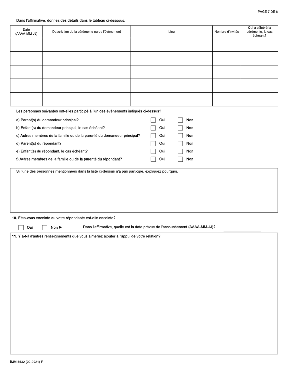 Forme IMM5532 Renseignements Sur La Relation Et Evaluation Du Parrainage - Canada (French), Page 7