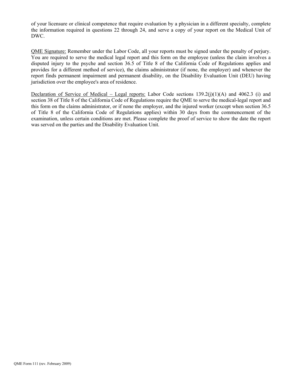 QME Form 111 Qualified Medical Evaluators Findings Summary Form - Unrepresented Injured Employee Cases Only - California, Page 4