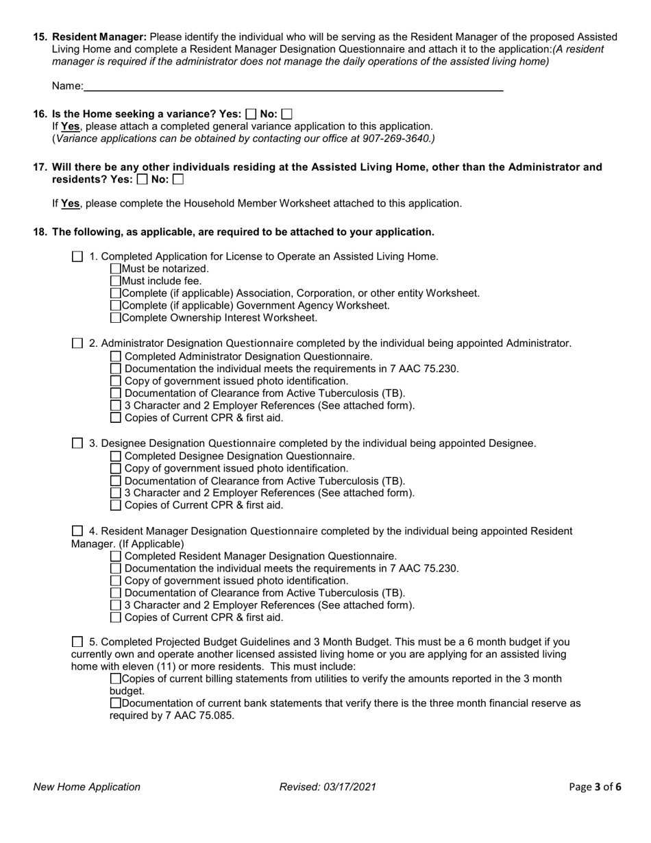 Application for License to Operate an Assisted Living Home - Alaska, Page 3
