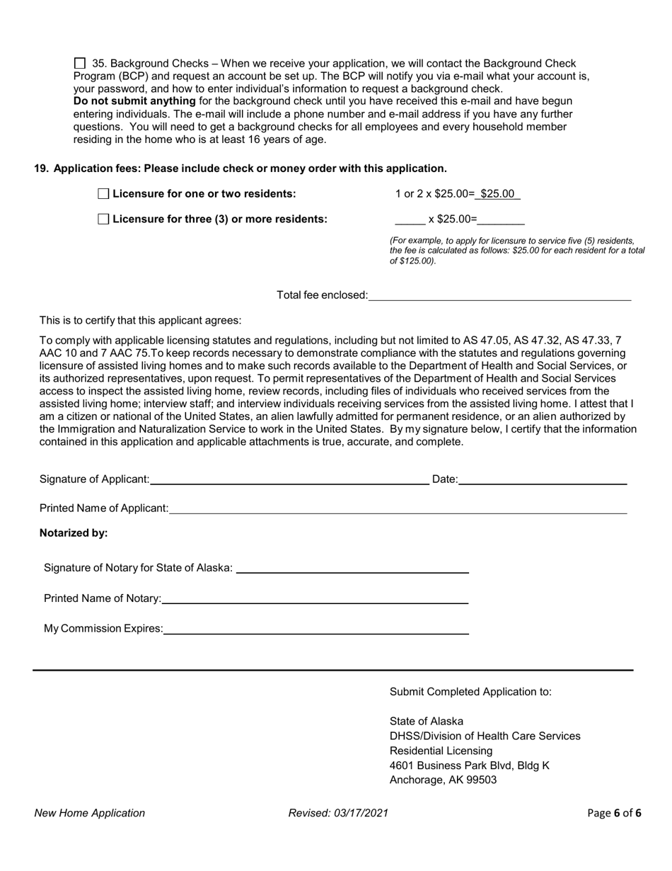 Application for License to Operate an Assisted Living Home - Alaska, Page 6
