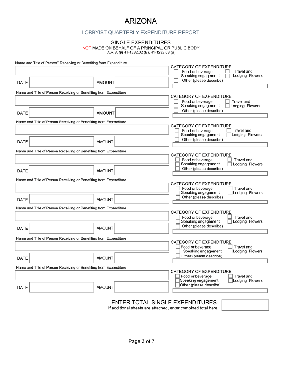 Lobbyist Quarterly Expenditure Report - Arizona, Page 3