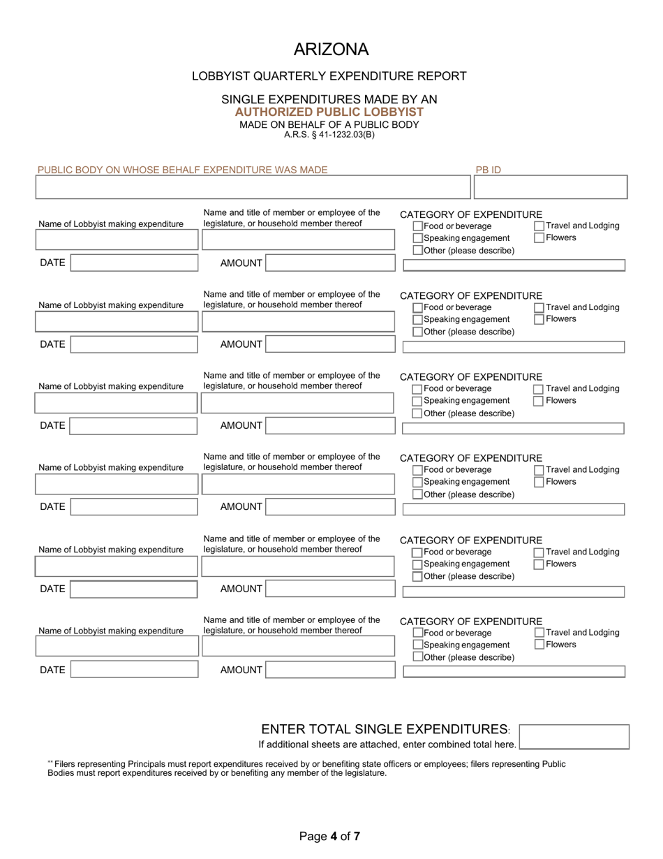 Lobbyist Quarterly Expenditure Report - Arizona, Page 4