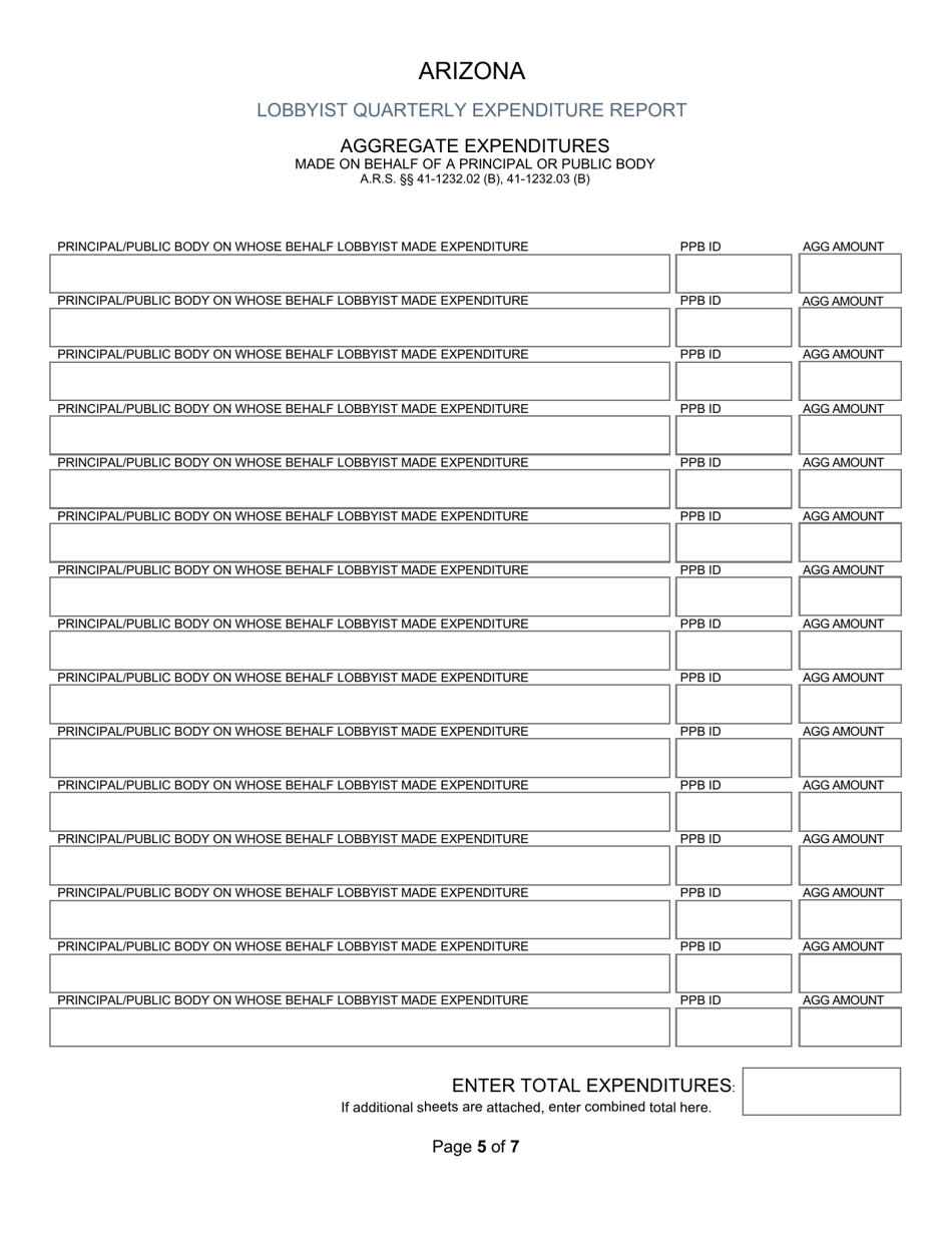 Lobbyist Quarterly Expenditure Report - Arizona, Page 5