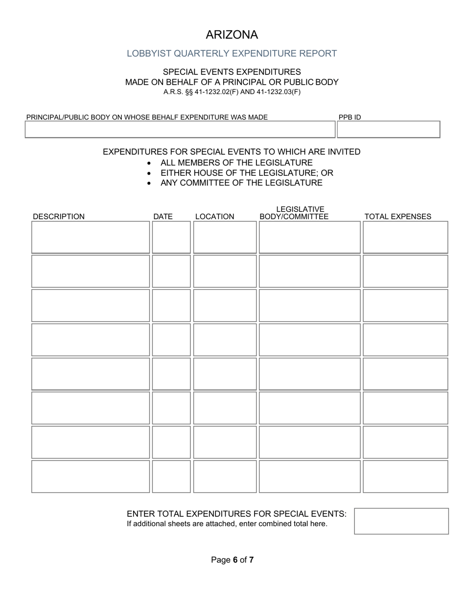 Lobbyist Quarterly Expenditure Report - Arizona, Page 6