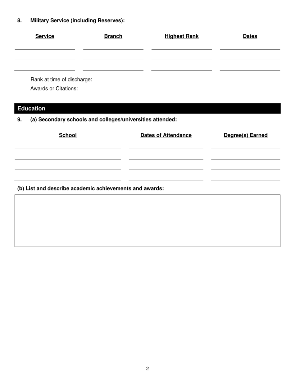 Application for Public Member on the Board of Governors - Florida, Page 2