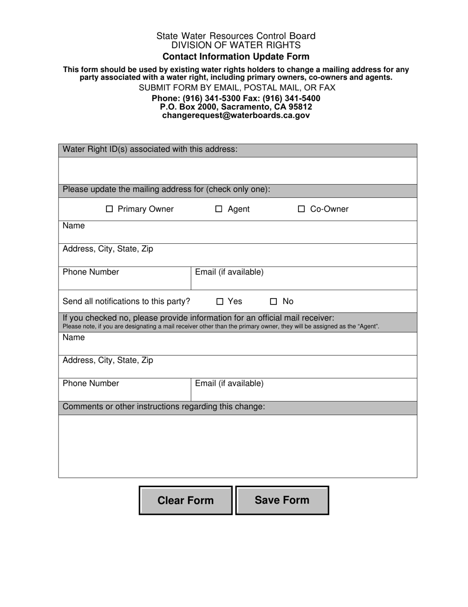 Contact Information Update Form - California, Page 1