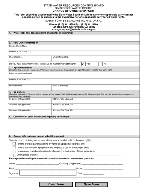 Change of Ownership Form - California Download Pdf